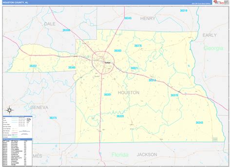 Houston County Al Zip Code Wall Map Basic Style By Marketmaps Mapsales