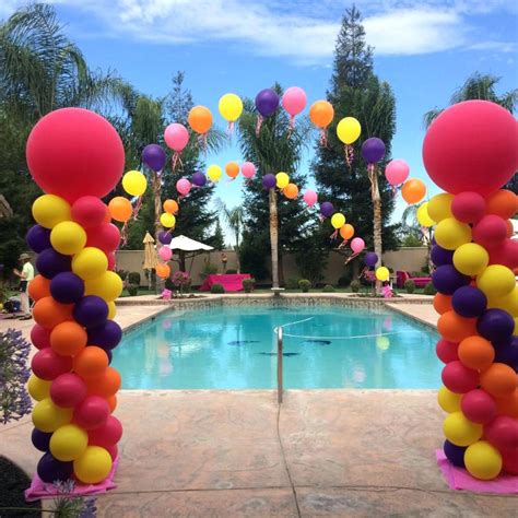 Name balloon arch over pool. Pool Decor | Pool Balloons | Melbourne | Magic In The Middle