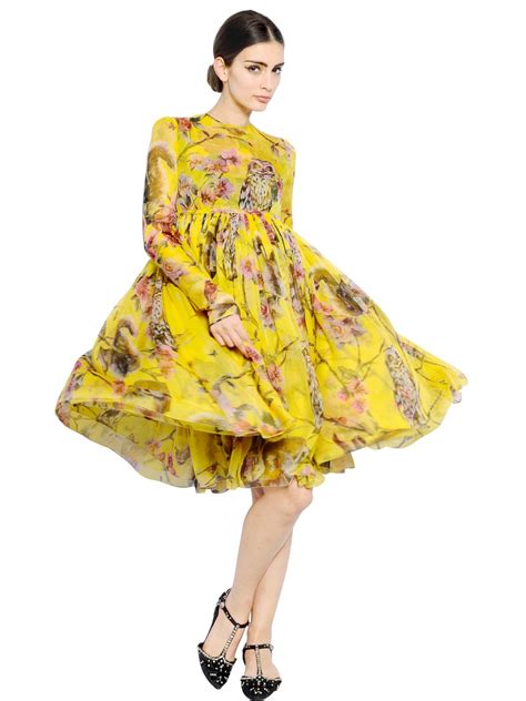 Lyst Dolce And Gabbana Floral Printed Silk Chiffon Dress In Yellow