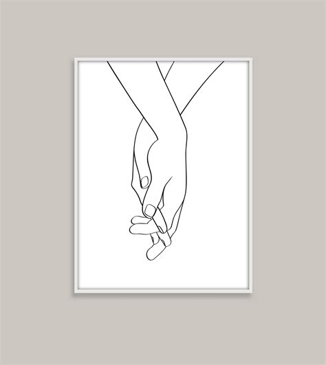 Holding One Line Drawing Hands Printable Lover S Hands Etsy In