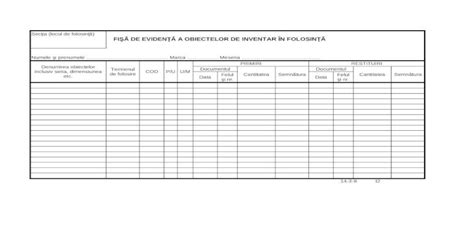 Fisa De Evidenta A Obiectelor De Inventar In Folosinta Xls Document