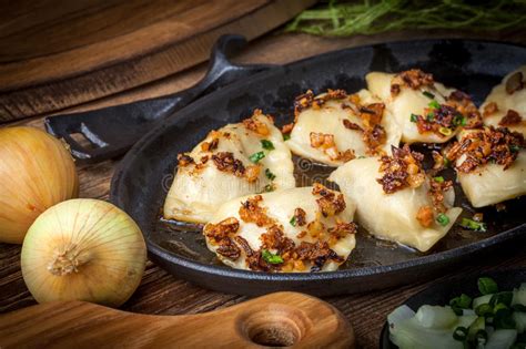Dumplings With Meat Onion And Bacon Stock Image Image Of Food