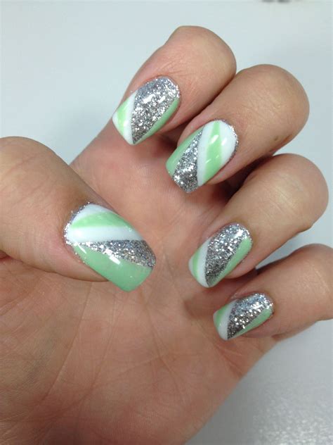 Mint Green Nails With Silver Glitter Found The Idea On Pinterest Love
