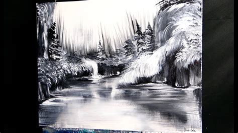 Black And White Waterfall Simple Fan Brush Painting Techniques