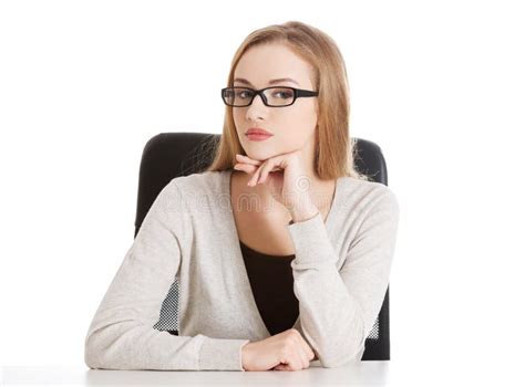 Portrait Of Beautiful Attractive Woman In Eyeglasses She S Sitt Stock