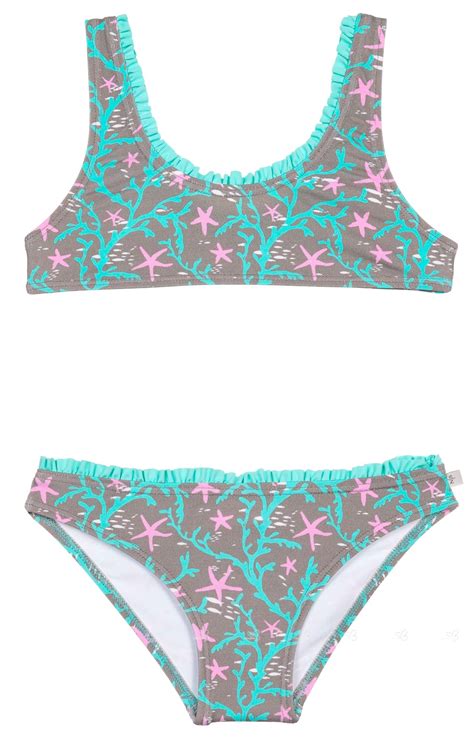 Nueces Kids Girls Aqua Green Coral Print Bikini Missbaby