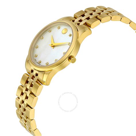 Movado Museum Classic White Mother Of Pearl Set With Diamonds Dial