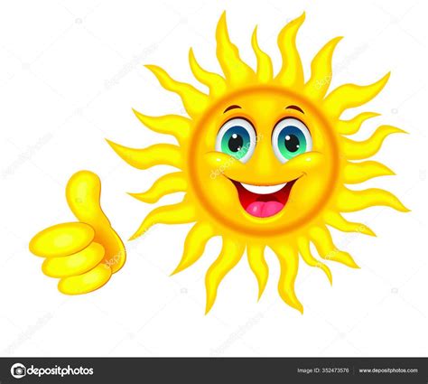 Cheerful Cartoon Sun White Background Smiling Sun Hand Finger Raised