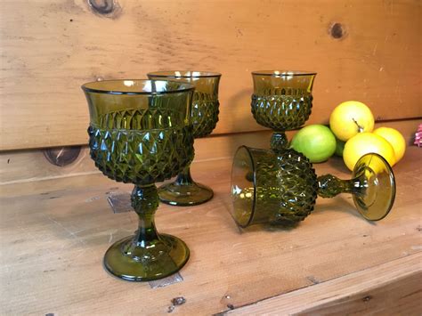 Vintage Olive Green Homco Wine Glasses Or Water Goblets Set Of Etsy