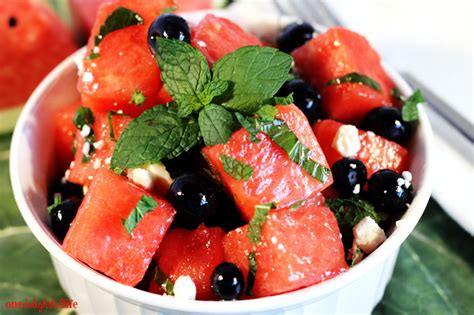 Watermelon Blueberry Feta Salad With Mint Onedelightfullife