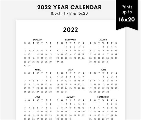 2022 Minimalist Printable Calendars 2022 Simple Year Planner Etsy