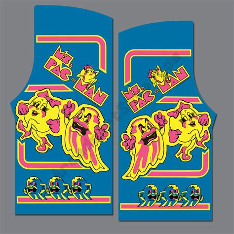 Ms Pac Man Side Art Pair Midway Upright Cabinet Miss Pacman Arcade