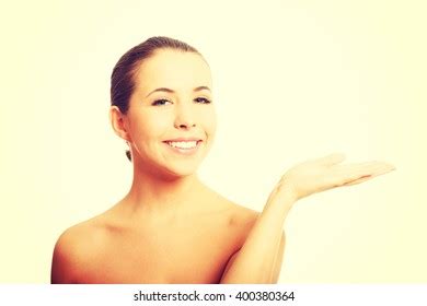 Nude Woman Open Hand Showing Space Stock Photo Edit Now