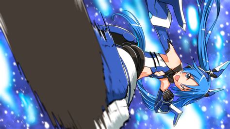 Yuto Dialique Tailblue Tsube Aika Ore Twintail Ni Narimasu 1girl Blue Background Blue
