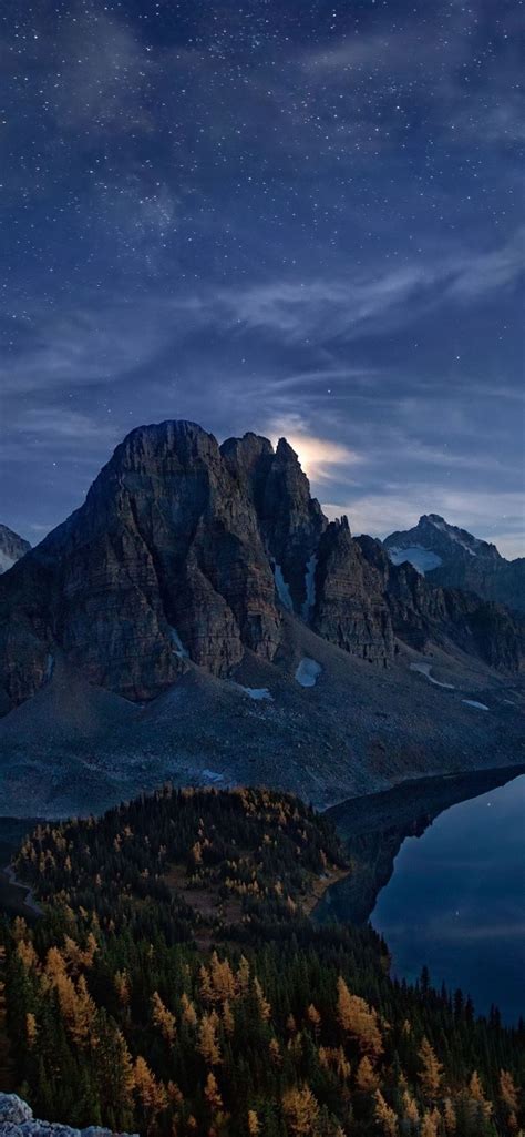 Snowy Peak Starry Night Landscape Iphone 12 Wallpapers Free Download