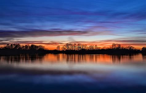 Wallpaper The Sky Clouds Trees Sunset Reflection River Shore
