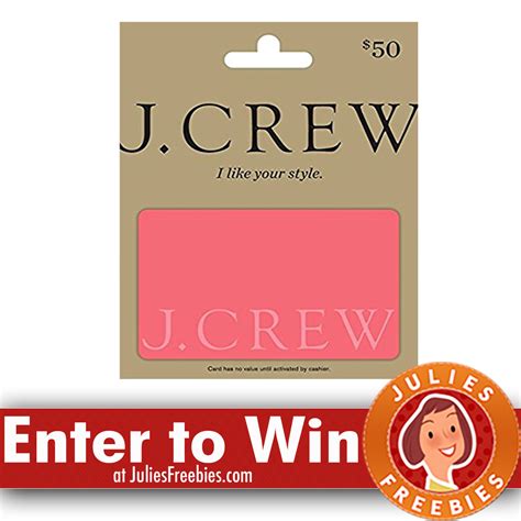 Visit jcrew.com to learn about the j.crew gift card. 15 WINNERS Win a J.Crew Gift Card - Julie's Freebies