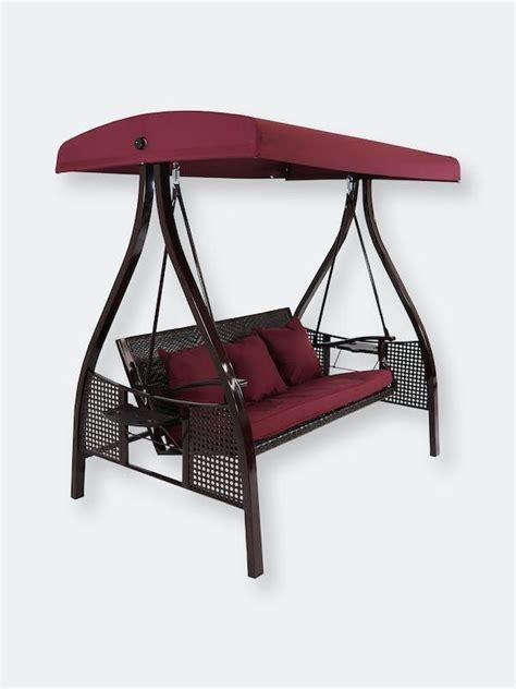 Sunnydaze Decor Sunnydaze 3 Person Steel Patio Swing With Side Tables