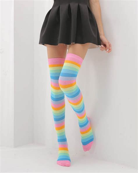 Love Rainbow Thigh High Socks Super X Studio
