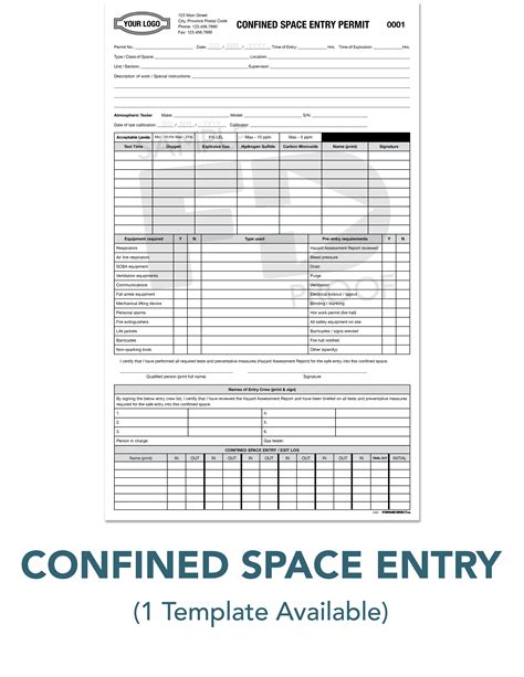 Confined Space Entry Permit Safety Form Templates Ncr Print