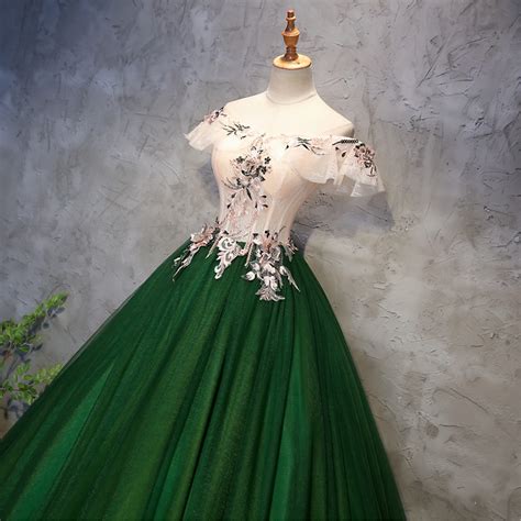 Emerald Green Quinceanera Gown Off-the-shoulder Prom Dress - Etsy