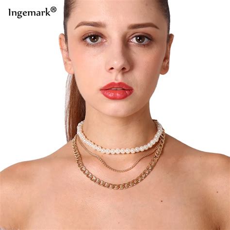 Party Dazzle Noble Multilayer Chain Choker Necklace Vintage Simulated Pearl Beads Pendant