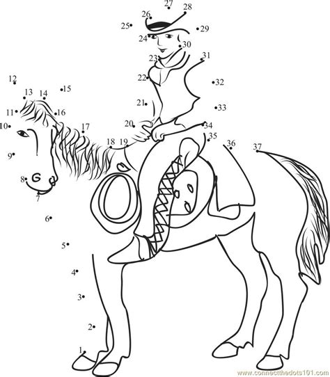 Cowboy With Horse Dot To Dot Printable Worksheet Connect The Dots