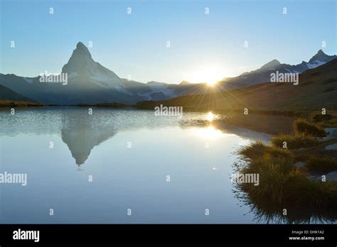 Matterhorn Reflecting In Mountain Lake Pennine Alps Valais