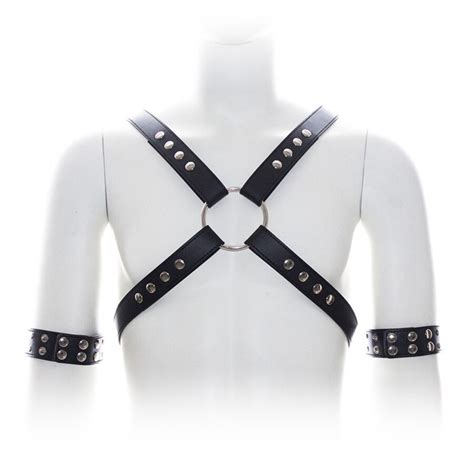 leather harnesses men muscle slave bondage male reveal chest strap body restraint sadist uniform