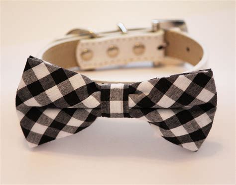 Plaid Black Dog Bow Tie With High Quality White Leather Collar Dog Bow