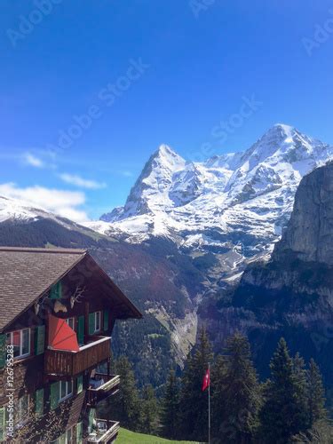 View Of Landscape In The Alps At Gimmelwald And Murren Villages In