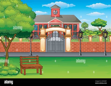 Vector Illustration Of School Building And Green Lawn Stock Vector