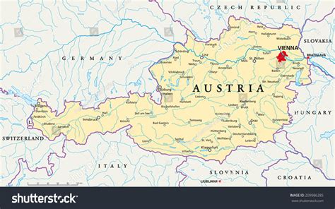 Austria Political Map With Capital Vienna With National Borders Most