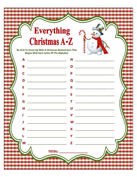 Christmas A Z Printable Christmas Game Christmas Party Game Etsy