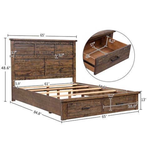 Rustic Reclaimed Solid Wood Framhouse Storage Queen Bed Adaptiveradiance™