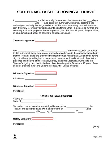 Free South Dakota Self Proving Affidavit Form PDF Word EForms