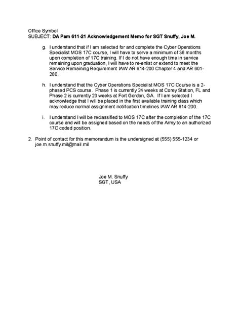 Official Memorandum Format For Army Free Download