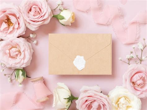 Premium Photo Blank Sealed Envelope Between Pink Roses And Pink Silk