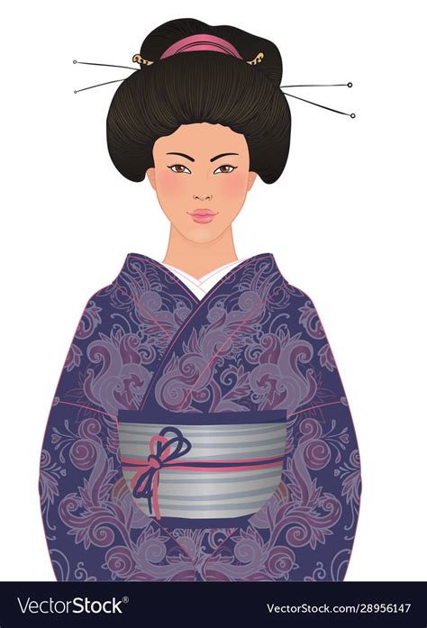 Beautiful Japanese Woman In Kimono Traditional Vector Image