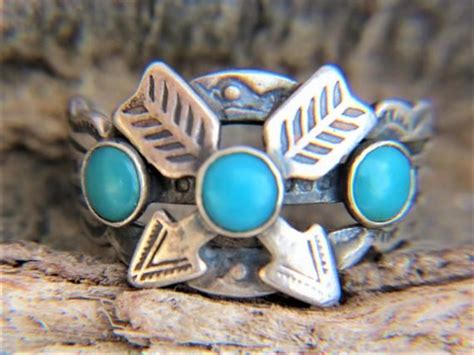 Navajo Fred Harvey Era Sterling 925 Ring Turquoise Arrow Hand Stamped