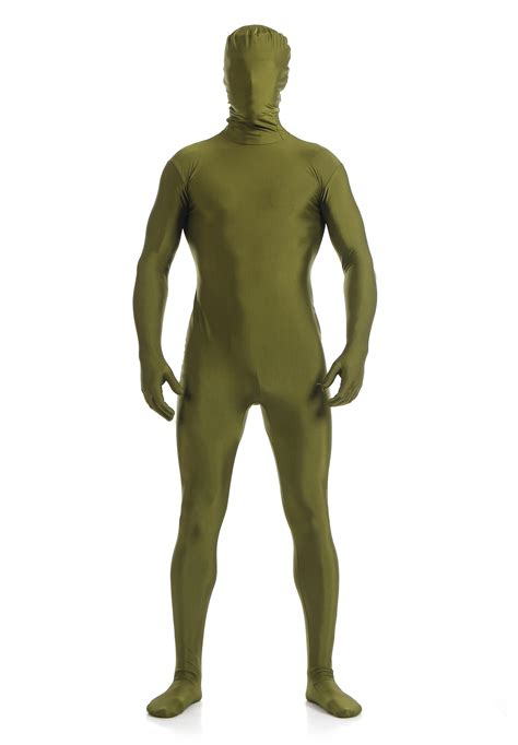 Adult Men Full Body Spandex Lycra Zentai Suit Army Green Tight Suits Pure Color Halloween Party