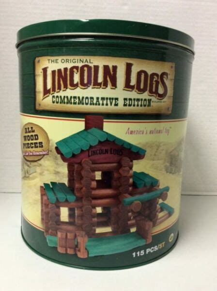 Original Lincoln Logs All Wood Commemorative Edition Tin Bucket 2 Sets