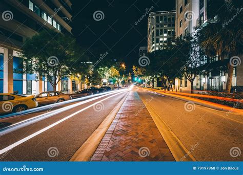 Main Street At Night In Downtown Columbia South Carolina Stock Photo