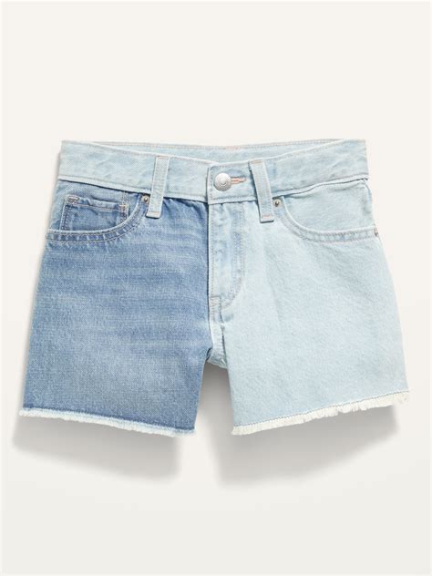 High Waisted Two Tone Frayed Hem Jean Shorts For Girls Old Navy