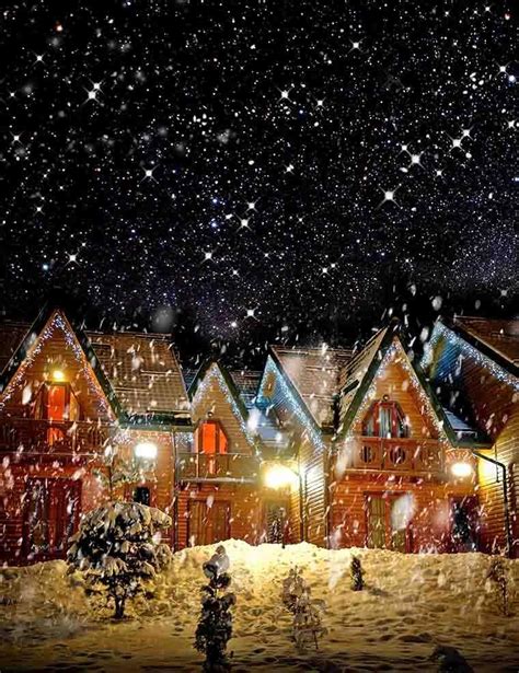 Decorated House With Christmas Lights In Night Snow Photography