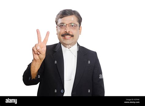 Indian Adult Man Lawyer Finger Showing Victory Stock Photo Alamy