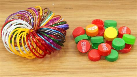 Diy Old Bangles And Plastic Bottle Caps Craft Idea Youtube