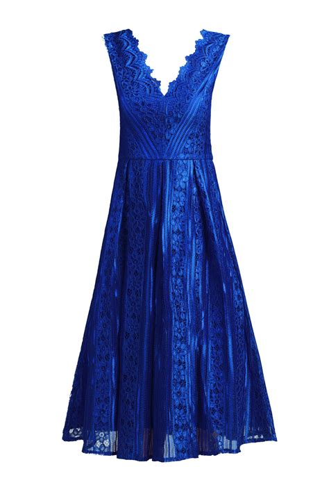 Scalloped V Neck Lace Dress Royal Blue Jolie Moi Retail