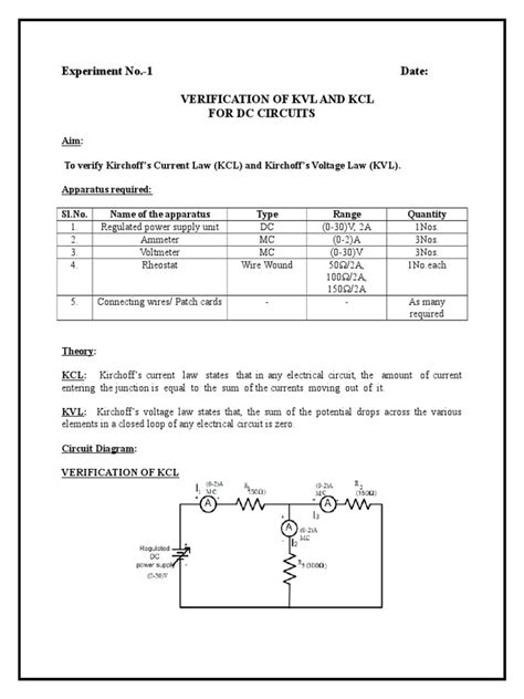 Verification Of Kcl And Kvl Pdf Power Supply Voltage