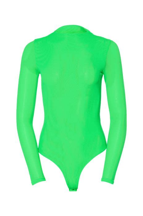 Paxton Sexy Double Mesh Long Sleeve Bodysuit In Lime